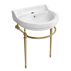Whitehaus 22  Console Sink With Semi-Circular Bowl, Single Faucet Drilling, Solid Brass Leg Supports, Backspla