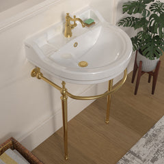 Whitehaus 22  Console Sink With Semi-Circular Bowl, Single Faucet Drilling, Solid Brass Leg Supports, Backspla