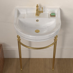 Whitehaus 22  Console Sink With Semi-Circular Bowl, Single Faucet Drilling, Solid Brass Leg Supports, Backspla