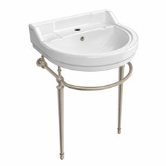 Whitehaus 22  Console Sink With Semi-Circular Bowl, Single Faucet Drilling, Solid Brass Leg Supports, Backspla