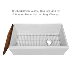 Whitehaus 30  Reversible Single Bowl Fireclay Sink Set with a Smooth Front Apron, Walnut Wood Cutting Board an