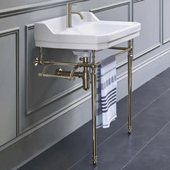 WHITEHAUS 23″ Victoriahaus Console with Integrated Rectangular Bowl, Polished Brass Leg Support - WHV024-L33-1H - The Home Selection