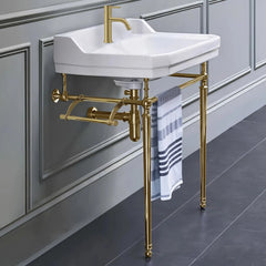 WHITEHAUS 23″ Victoriahaus Console with Integrated Rectangular Bowl, Polished Brass Leg Support - WHV024-L33-1H - The Home Selection