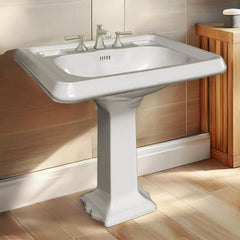 Whitehaus 29" Traditional Pedestal Sink with Large Rectangular Bowl, Dual Soap Ledges, Overflow Control Rim and Overflow - AR854-AR805 - The Home Selection