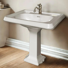 Whitehaus 29" Traditional Pedestal Sink with Large Rectangular Bowl, Dual Soap Ledges, Overflow Control Rim and Overflow - AR854-AR805 - The Home Selection