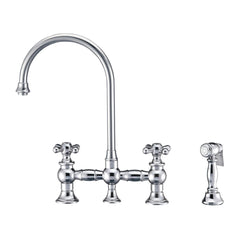Whitehaus Bridge Faucet with Long Gooseneck Swivel Spout, Cross Handles and Solid Brass Side Spray - WHKBTCR3-9101-NT - The Home Selection