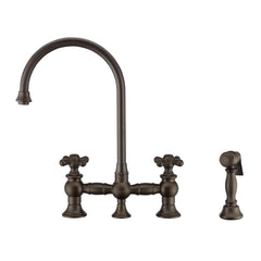 Whitehaus Bridge Faucet with Long Gooseneck Swivel Spout, Cross Handles and Solid Brass Side Spray - WHKBTCR3-9101-NT - The Home Selection