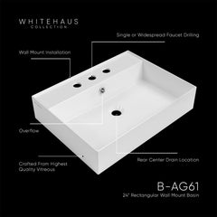 Whitehaus Rectangular Basin with Single Faucet Drilling & Overflow - B-AG - The Home Selection