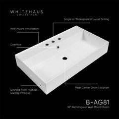 Whitehaus Rectangular Basin with Single Faucet Drilling & Overflow - B-AG - The Home Selection