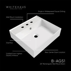 Whitehaus Rectangular Basin with Single Faucet Drilling & Overflow - B-AG - The Home Selection