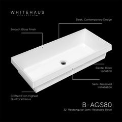 Whitehaus Rectangular Semi-Recessed Basin with Center Drain Location - B-AGS - The Home Selection