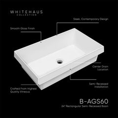 Whitehaus Rectangular Semi-Recessed Basin with Center Drain Location - B-AGS - The Home Selection