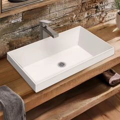 Whitehaus Rectangular Semi-Recessed Basin with Center Drain Location - B-AGS - The Home Selection