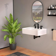 Whitehaus Rectangular Wall Mount Basin with Faucet Drilling Options and Rear Center Drain Location - The Home Selection