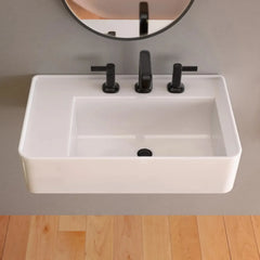 Whitehaus Rectangular Wall Mount Basin with Faucet Drilling Options and Rear Center Drain Location - The Home Selection