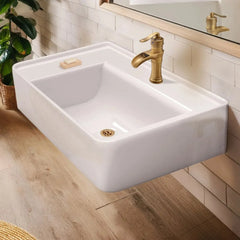 Whitehaus Rectangular Wall Mount Basin with Faucet Drilling Options and Rear Center Drain Location - The Home Selection