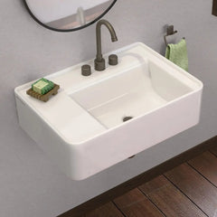 Whitehaus Rectangular Wall Mount Basin with Faucet Drilling Options and Rear Center Drain Location - The Home Selection