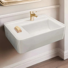 Whitehaus Rectangular Wall Mount Basin with Faucet Drilling Options and Rear Center Drain Location - The Home Selection