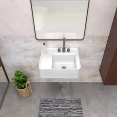 Whitehaus Rectangular Wall Mount Basin with Faucet Drilling Options and Rear Center Drain Location - The Home Selection