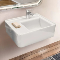 Whitehaus Rectangular Wall Mount Basin with Faucet Drilling Options and Rear Center Drain Location - The Home Selection