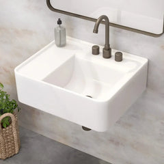 Whitehaus Rectangular Wall Mount Basin with Faucet Drilling Options and Rear Center Drain Location - The Home Selection