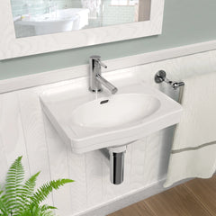 Whitehaus Rectangular Wall Mount Basin with Integrated Oval Bowl, Low-Rise Backsplash, Single Faucet Drilling and Overflow - B-LO944 - The Home Selection