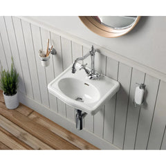 Whitehaus Rectangular Wall Mount Basin with Integrated Oval Bowl, Low-Rise Backsplash, Single Faucet Drilling and Overflow - B-LO944 - The Home Selection
