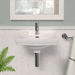 Whitehaus Rectangular Wall Mount Basin with Integrated Oval Bowl, Low-Rise Backsplash, Single Faucet Drilling and Overflow - B-LO944 - The Home Selection