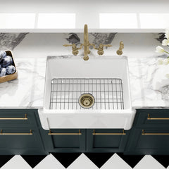 Whitehaus Reversible Fireclay Kitchen Sink with Grid, Three Edge Frame and Plain Front Apron - WHRP2418-W - The Home Selection