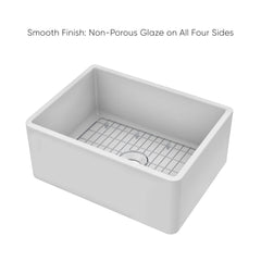 Whitehaus Reversible Fireclay Kitchen Sink with Grid, Three Edge Frame and Plain Front Apron - WHRP2418-W - The Home Selection