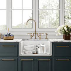 Whitehaus Reversible Fireclay Kitchen Sink with Grid, Three Edge Frame and Plain Front Apron - WHRP2418-W - The Home Selection