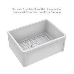 Whitehaus Reversible Fireclay Kitchen Sink with Grid, Three Edge Frame and Plain Front Apron - WHRP2418-W - The Home Selection