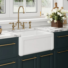 Whitehaus Reversible Fireclay Kitchen Sink with Grid, Three Edge Frame and Plain Front Apron - WHRP2418-W - The Home Selection
