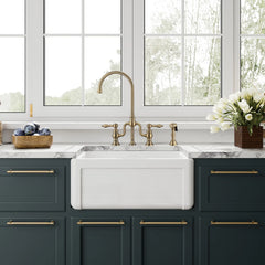 Whitehaus Reversible Fireclay Kitchen Sink with Grid, Three Edge Frame and Plain Front Apron - WHRP2418-W - The Home Selection