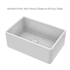 Whitehaus Reversible Fireclay Kitchen Sink with Grid, Three Edge Frame and Plain Front Apron - WHRP2718-W - The Home Selection