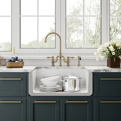 Whitehaus Reversible Fireclay Kitchen Sink with Grid, Three Edge Frame and Plain Front Apron - WHRP2718-W - The Home Selection