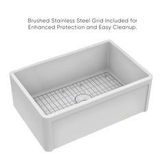 Whitehaus Reversible Fireclay Kitchen Sink with Grid, Three Edge Frame and Plain Front Apron - WHRP2718-W - The Home Selection