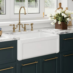 Whitehaus Reversible Fireclay Kitchen Sink with Grid, Three Edge Frame and Plain Front Apron - WHRP2718-W - The Home Selection