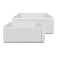 Whitehaus Reversible Fireclay Kitchen Sink with Grid, Three Edge Frame and Plain Front Apron - WHRP2718-W - The Home Selection