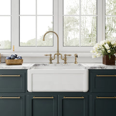 Whitehaus Reversible Fireclay Kitchen Sink with Grid, Three Edge Frame and Plain Front Apron - WHRP2718-W - The Home Selection