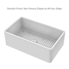 Whitehaus Reversible Fireclay Kitchen Sink with Grid, Three Edge Frame and Plain Front Apron - WHRP3018-W - The Home Selection