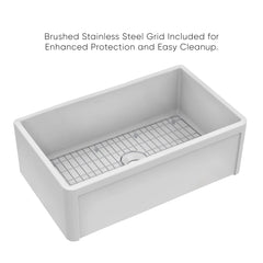 Whitehaus Reversible Fireclay Kitchen Sink with Grid, Three Edge Frame and Plain Front Apron - WHRP3018-W - The Home Selection