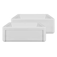 Whitehaus Reversible Fireclay Kitchen Sink with Grid, Three Edge Frame and Plain Front Apron - WHRP3018-W - The Home Selection