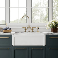 Whitehaus Reversible Fireclay Kitchen Sink with Grid, Three Edge Frame and Plain Front Apron - WHRP3018-W - The Home Selection