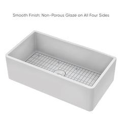 Whitehaus Reversible Fireclay Kitchen Sink with Grid, Three Edge Frame and Plain Front Apron - WHRP3318-W - The Home Selection