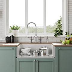 Whitehaus Reversible Fireclay Kitchen Sink with Grid, Three Edge Frame and Plain Front Apron - WHRP3318-W - The Home Selection