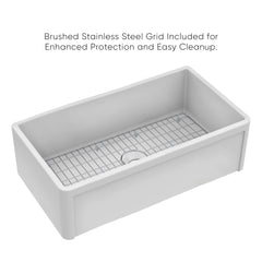 Whitehaus Reversible Fireclay Kitchen Sink with Grid, Three Edge Frame and Plain Front Apron - WHRP3318-W - The Home Selection
