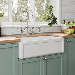 Whitehaus Reversible Fireclay Kitchen Sink with Grid, Three Edge Frame and Plain Front Apron - WHRP3318-W - The Home Selection
