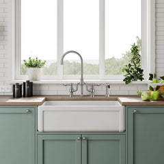Whitehaus Reversible Fireclay Kitchen Sink with Grid, Three Edge Frame and Plain Front Apron - WHRP3318-W - The Home Selection