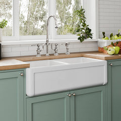 Whitehaus Reversible Fireclay Kitchen Sink with Grid, Three Edge Frame and Plain Front Apron - WHRP3618-W - The Home Selection